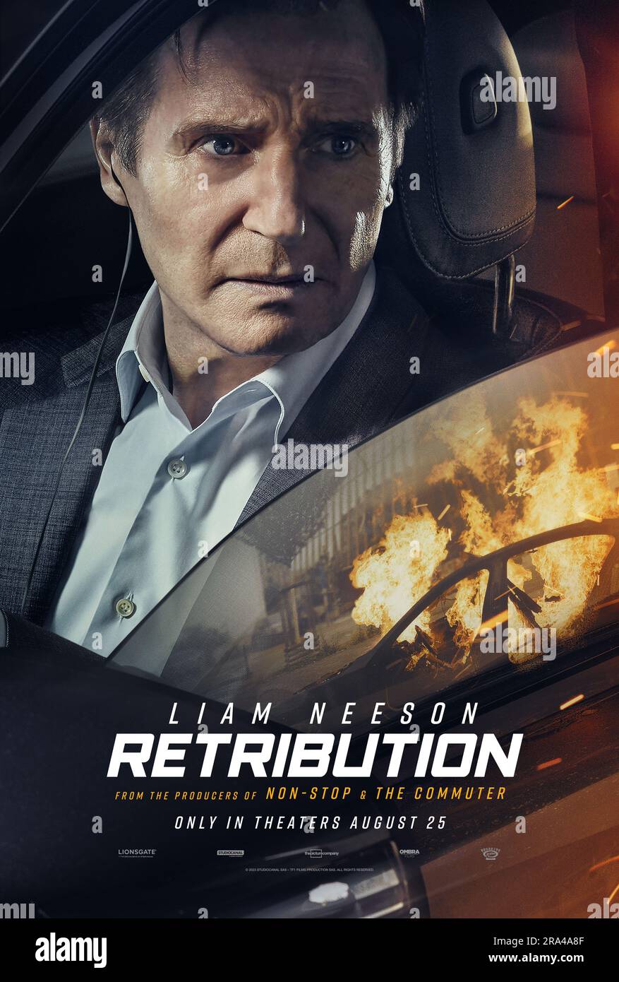 RELEASE DATE: August 23, 2023. TITLE: Retribution. STUDIO: StudioCanal. DIRECTOR: Nimrod Antal. PLOT: A bank executive receives a bomb threat while driving his children to school that his car will explode if they stop and get out. A remake of the 2015 Spanish film 'El Desconocido.' STARRING: LIAM NEESON as Matt Turner poster art. (Credit Image: © StudioCanal/Entertainment Pictures/ZUMAPRESS.com) EDITORIAL USAGE ONLY! Not for Commercial USAGE! Stock Photo