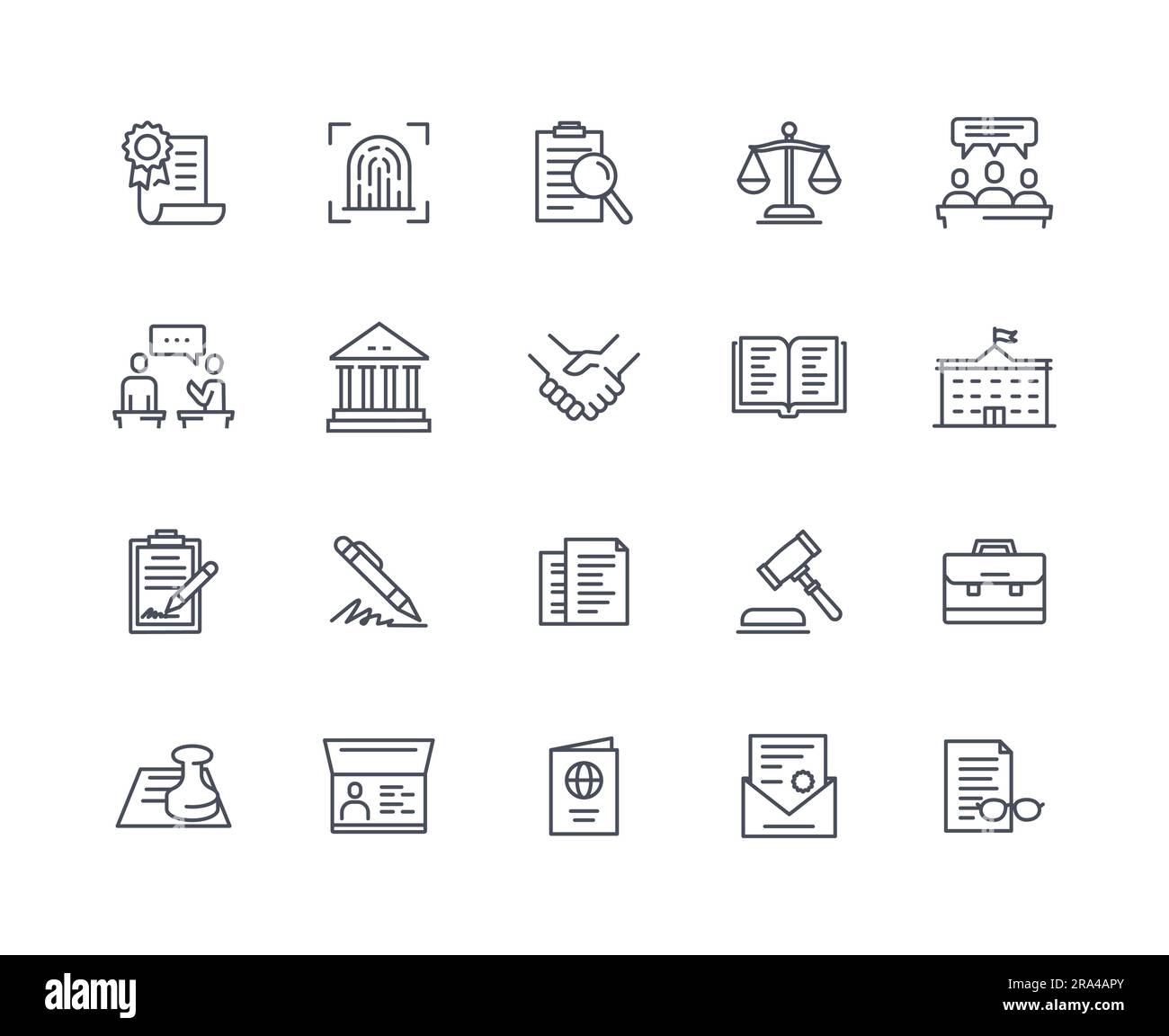 Court lawyer icons outline set Stock Vector