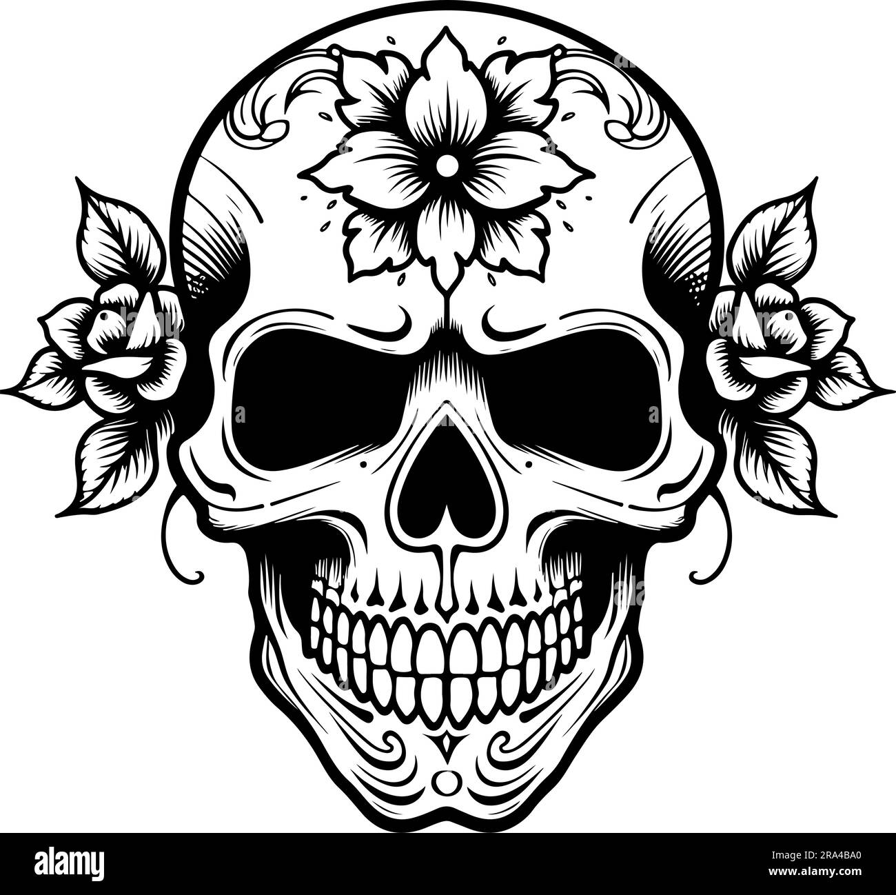 skull with flowers vector art inspired in lo dia de los muertos Stock