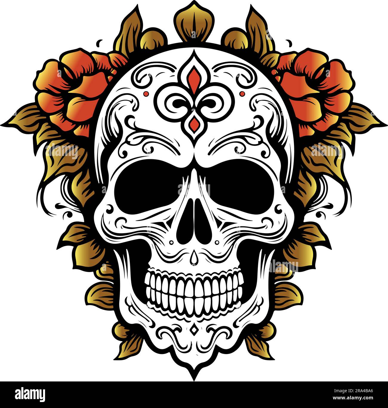 skull with flowers vector art inspired in lo dia de los muertos Stock Vector