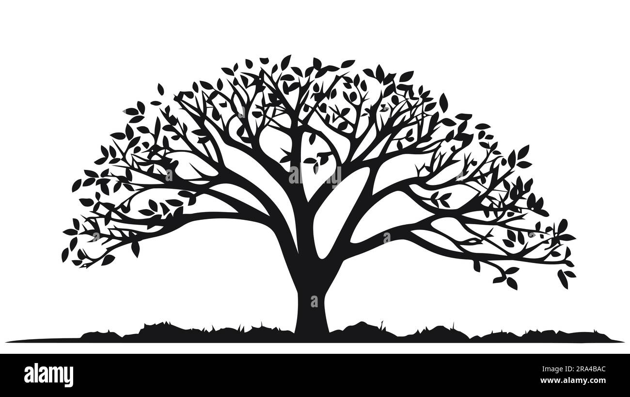 Black tree silhouette isolated on white background. Vector illsutration ...