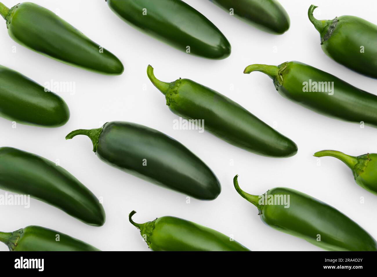 Many green hot chili peppers on white background, flat lay Stock Photo ...