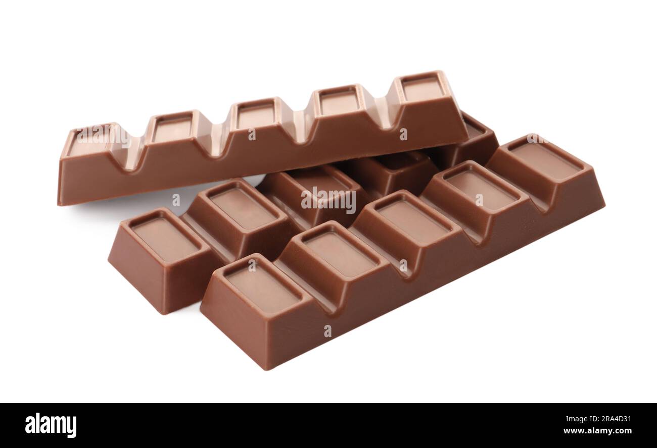 Delicious sweet chocolate bars on white background Stock Photo Alamy