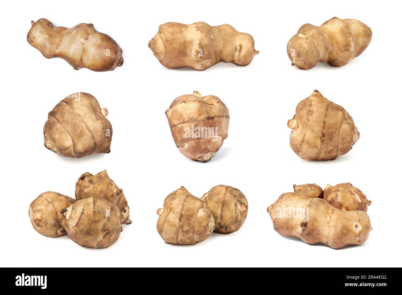 Collage with Jerusalem artichokes on white background Stock Photo Alamy