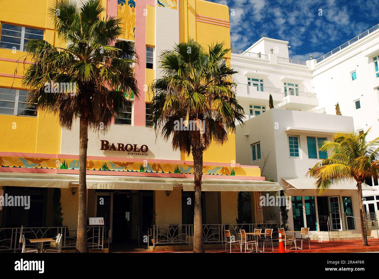 The Barolo restaurant is housed in a colorful Art Deco building in Miami Beach, Florida Stock Photo