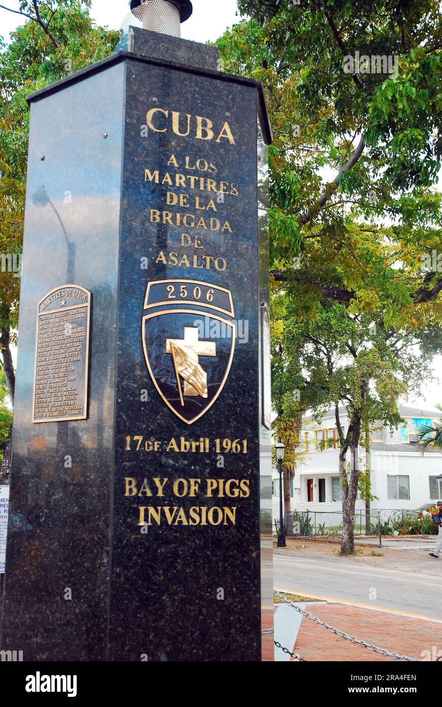 A monument in the Calle Ocho neighborhood of Miami honors those killed in the Bay of Pigs Invasion of Cuba in 1961 Stock Photo