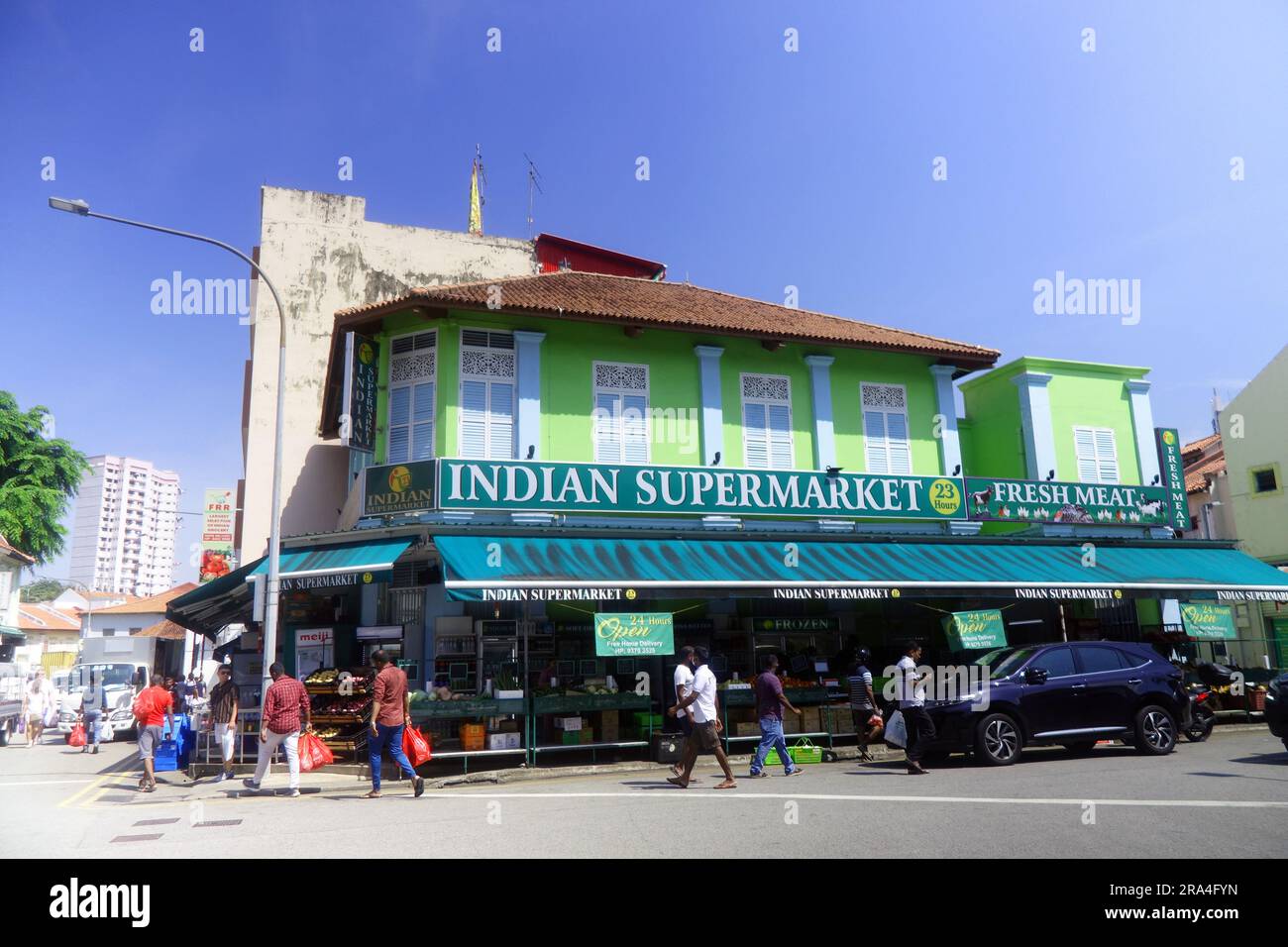 Indian Supermarket with fresh meat, Little India, Singapore. No MR or PR Stock Photo