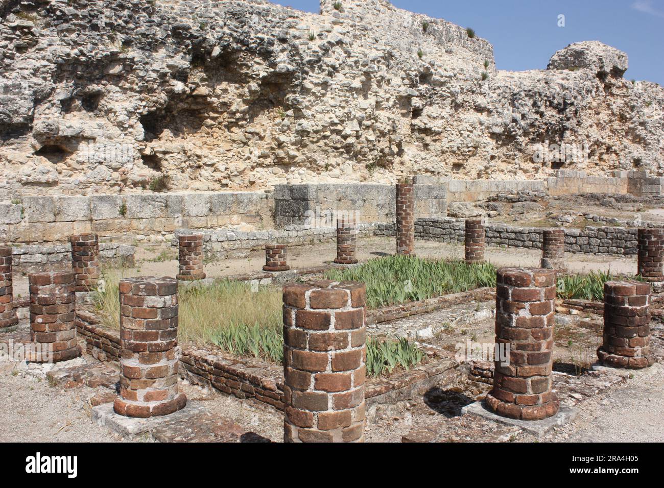 View across the Roman site to the Late Imperial Walls with the House of ...