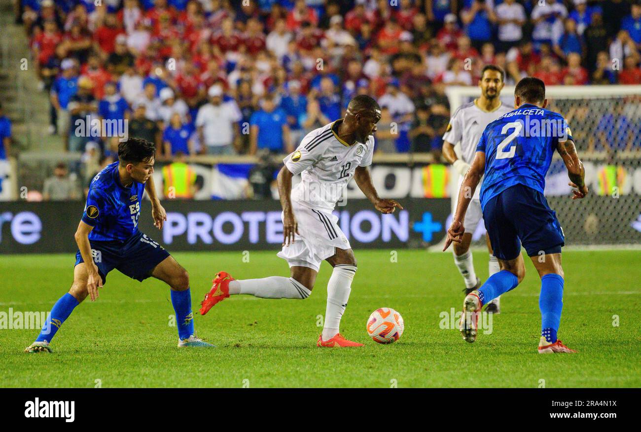 Harrrison, New Jersey, USA. 30th June, 2023. June 30, 2023, Harrison NJ- El Salvador player ERICK CABALCETA (2) in action against Costa Rica player, JOEL CAMBELL (12) during the CONCACAF game held at the RedBull Arena (Credit Image: © Ricky Fitchett/ZUMA Press Wire) EDITORIAL USAGE ONLY! Not for Commercial USAGE! Stock Photo