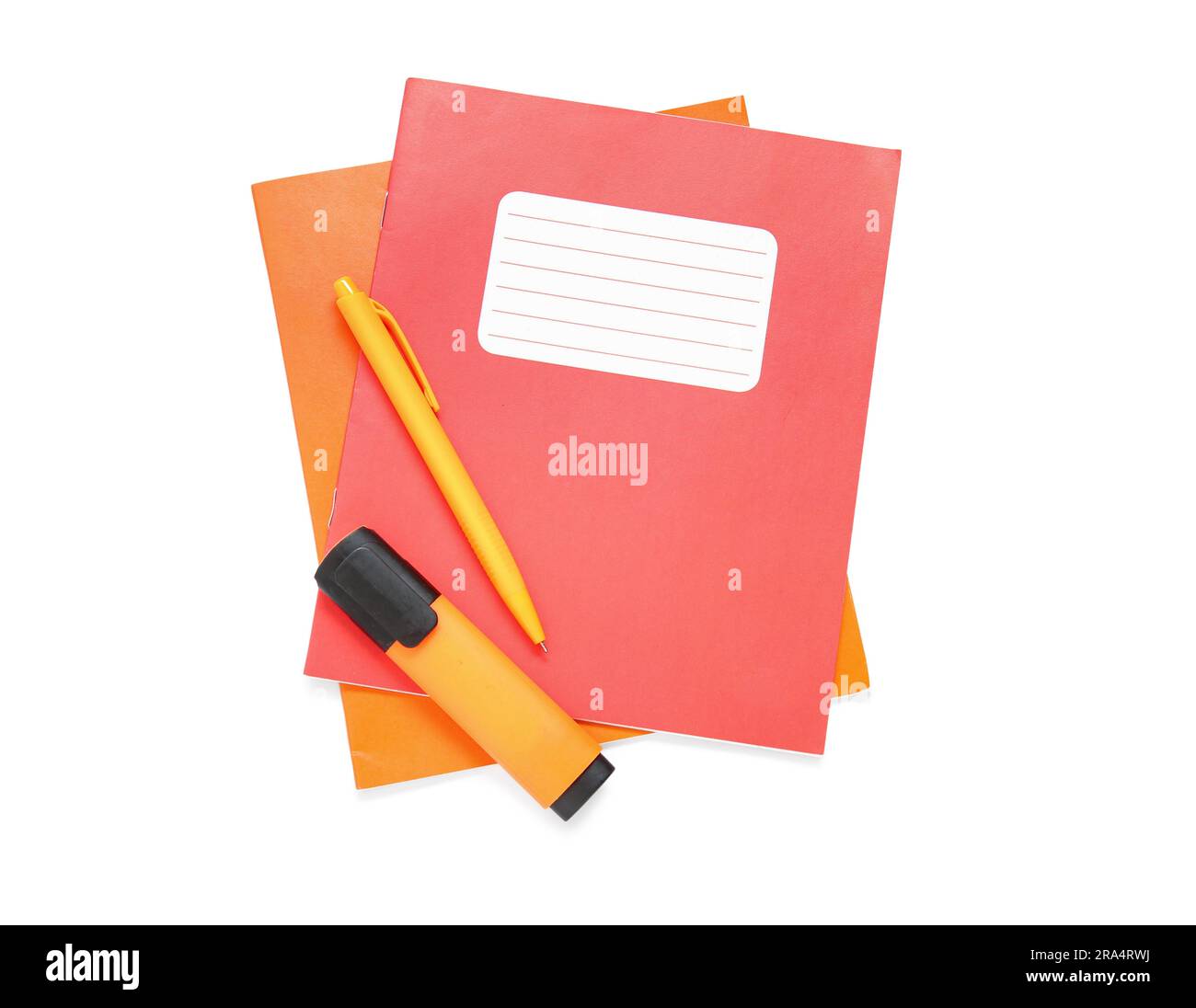 Different notebooks with pen and marker isolated on white background