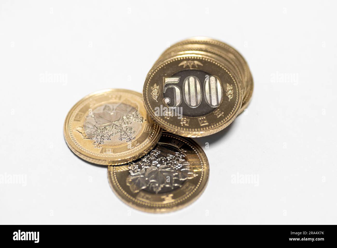 New 500 yen coins of Japan Stock Photo