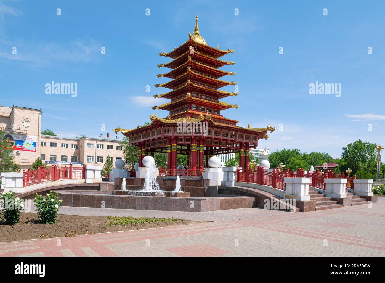 View on  the Buddhist pagoda «Seven Days» on a sunny June day Stock Photo