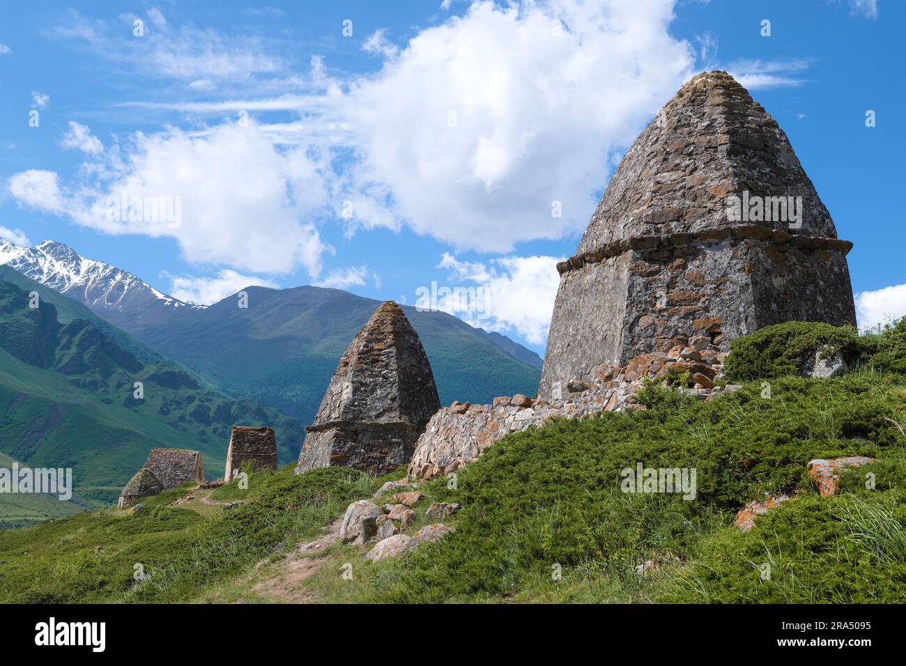Ancient crypts in the vicinity of the mountain village of the El-Tubyu. Kabardino-Balkaria, Russian Federation Stock Photo
