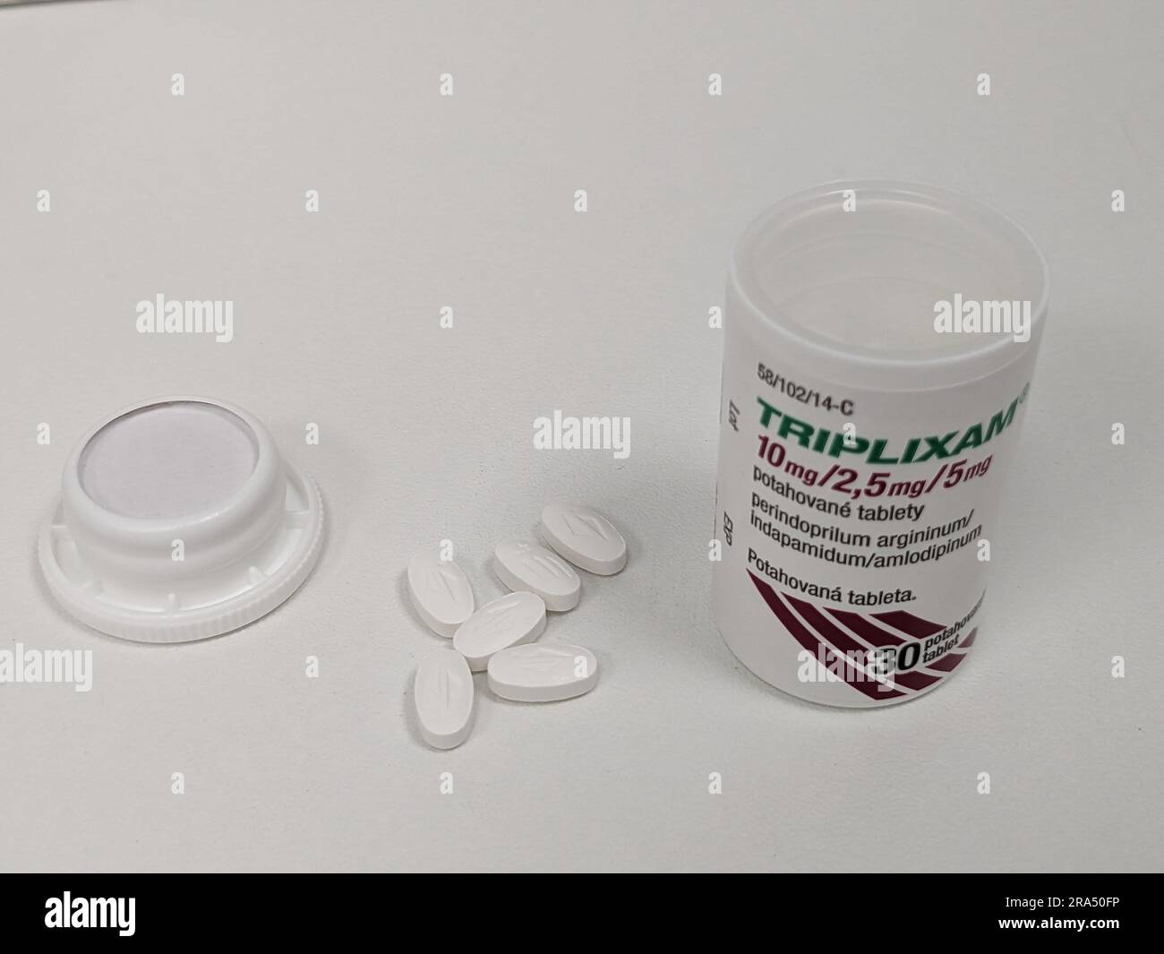 Prague,Czech republic-March 28 2024: box of TRIPLIXAM Czech medication with active substance combination Perindopril,Indapamid,Amlodipin, made by phar Stock Photo