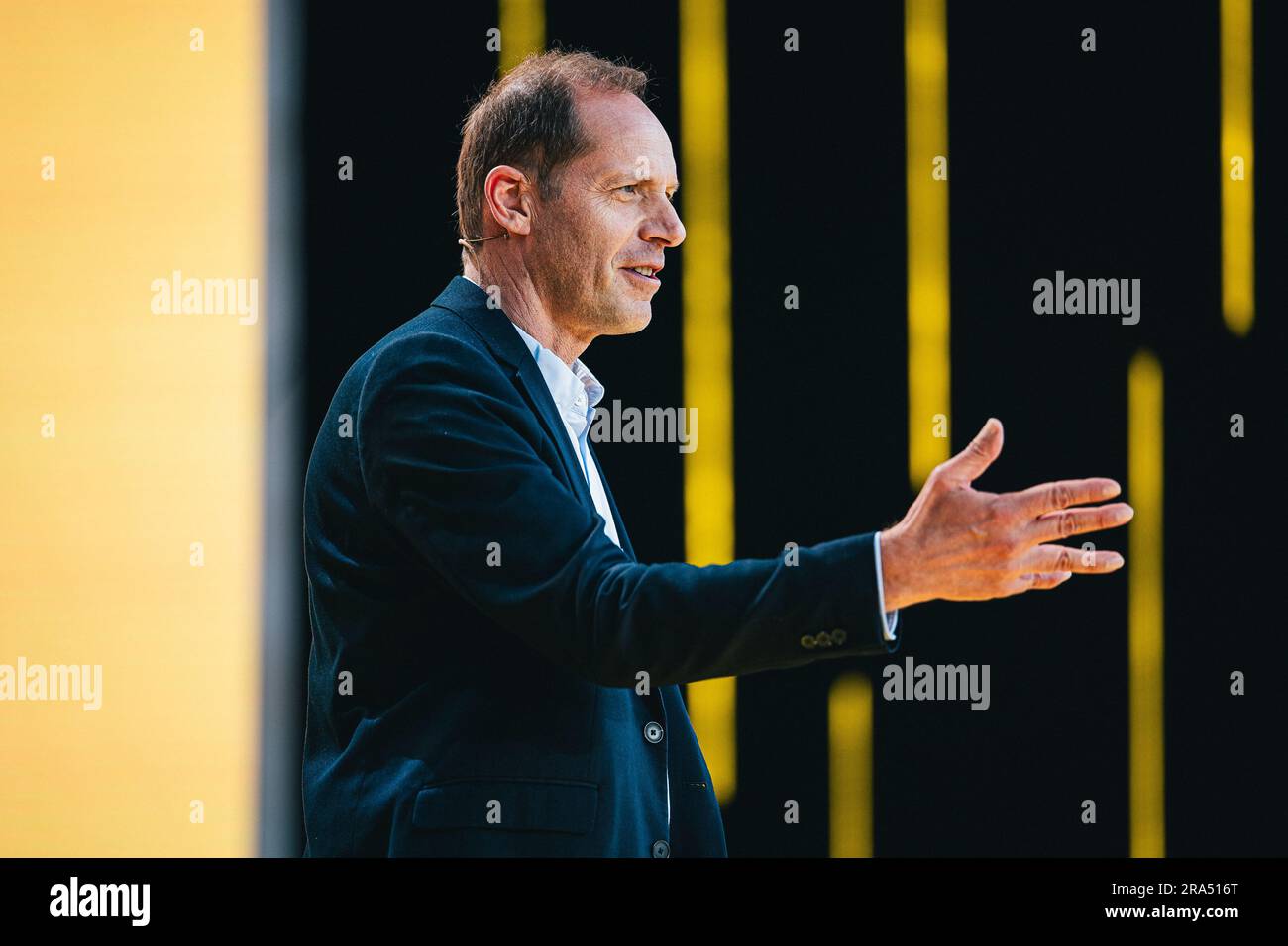 Bilbao, Spain. 29th June, 2023. Picture by Alex Whitehead/SWpix.com - 29/06/2023 - Cycling - 2023 Tour de France - Grand Depart: Team Presentation - Guggenheim Museum, Bilbao, Basque Country - Tour de France director Christian Prudhomme. Credit: SWpix/Alamy Live News Stock Photo