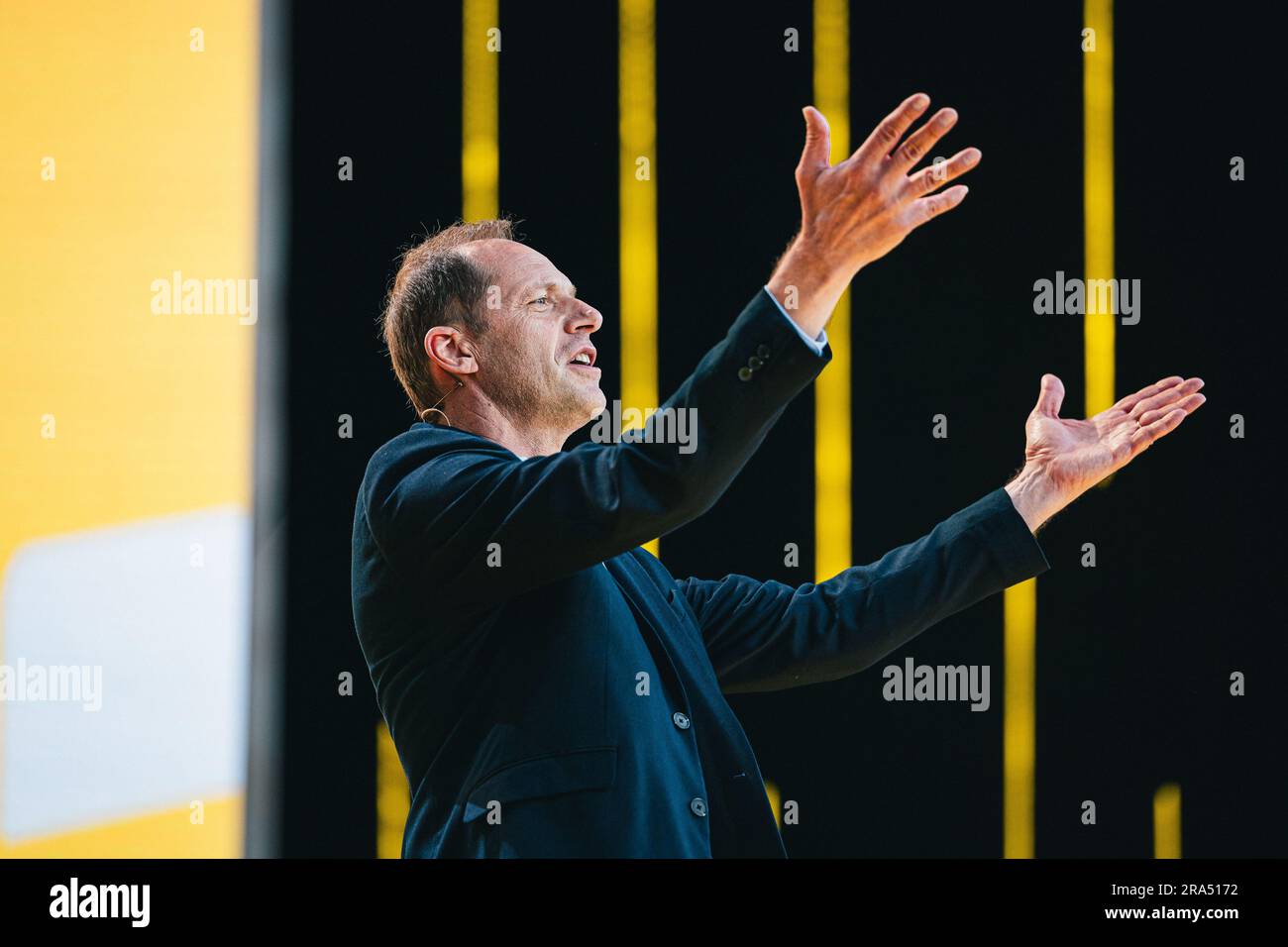 Bilbao, Spain. 29th June, 2023. Picture by Alex Whitehead/SWpix.com - 29/06/2023 - Cycling - 2023 Tour de France - Grand Depart: Team Presentation - Guggenheim Museum, Bilbao, Basque Country - Tour de France director Christian Prudhomme. Credit: SWpix/Alamy Live News Stock Photo