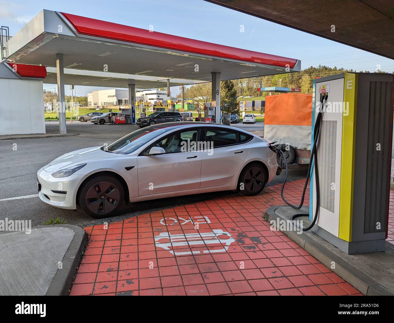 Humpolec, CZECH REPUBLIC May 16 , 2023 Tesla charging stations are