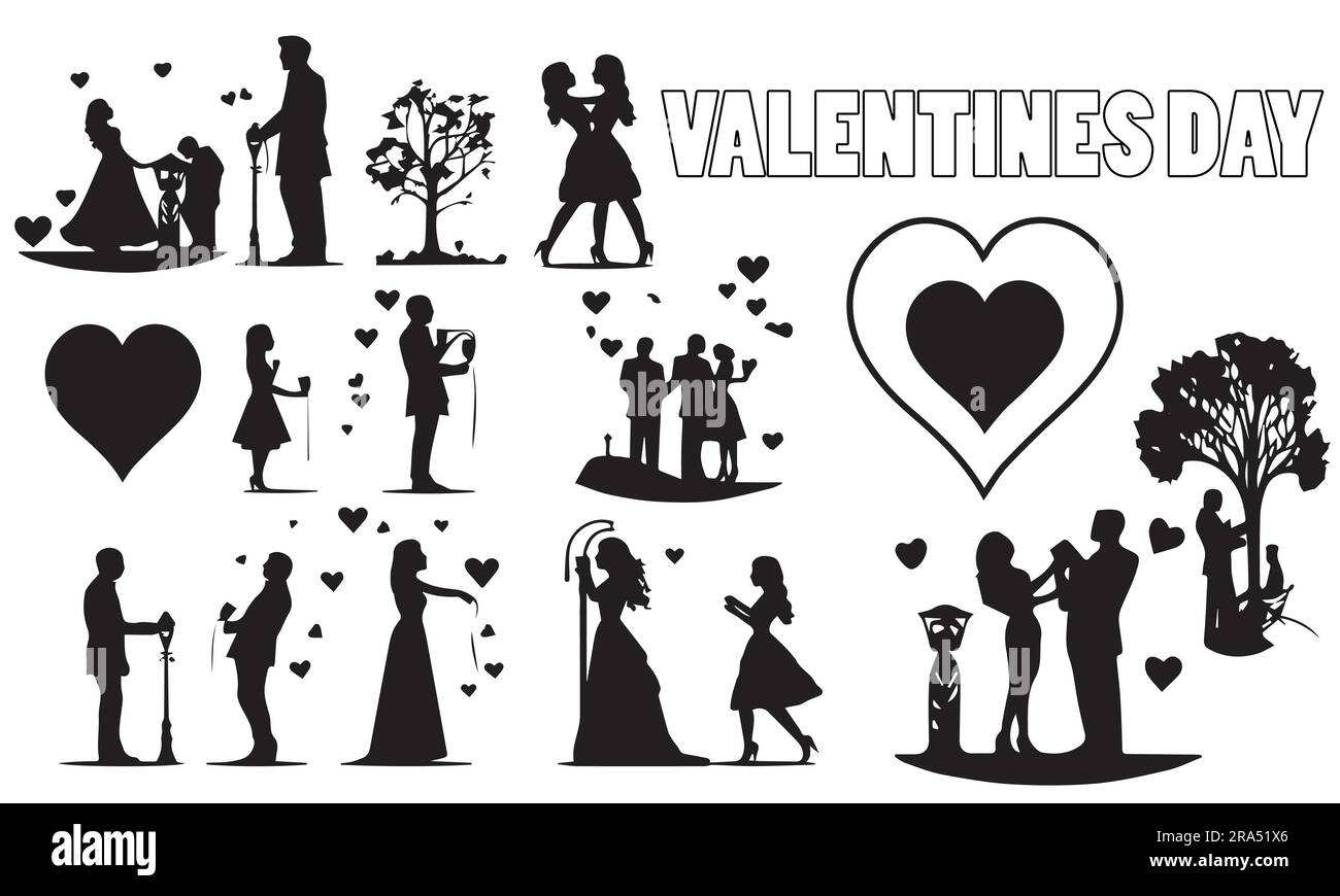 A set of silhouette valentina element vector illustration Stock Vector