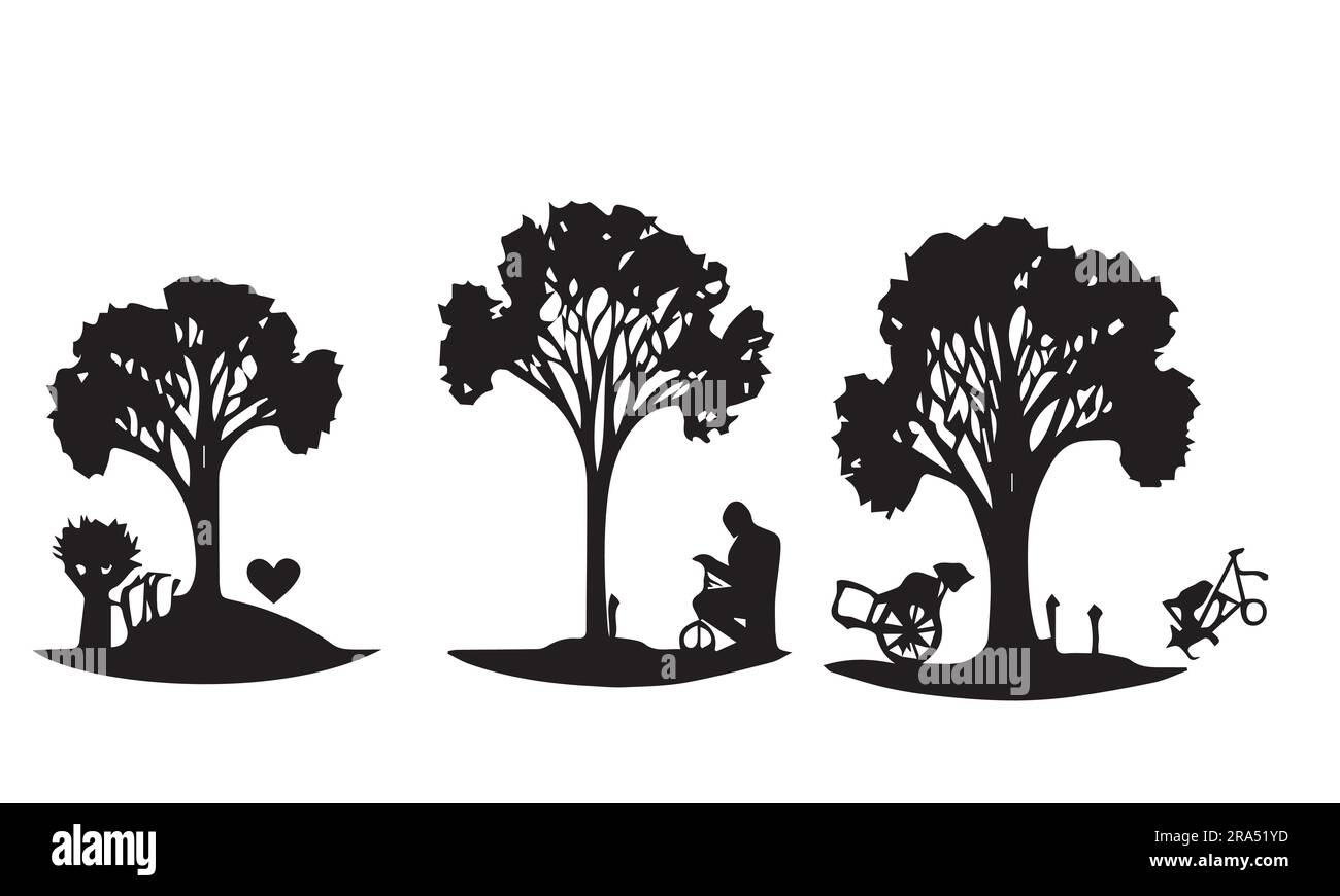 A set of silhouette Black Tree Vector illustration design Stock Vector
