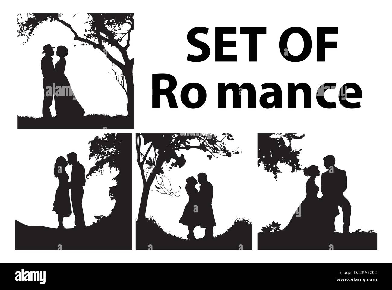 A set of Romance scenery silhouette vector illustration Stock Vector
