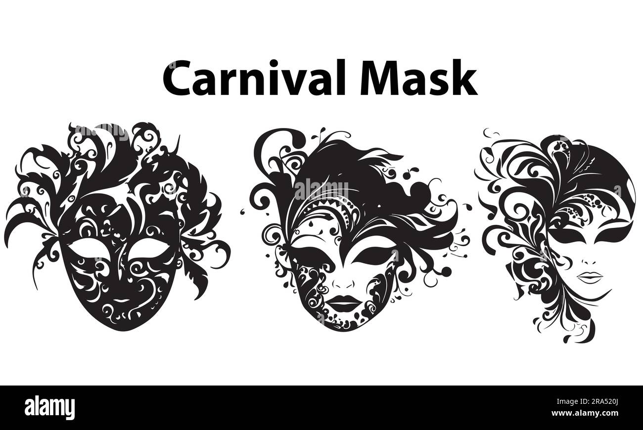 A set of silhouette carnival mask vector illustration Stock Vector