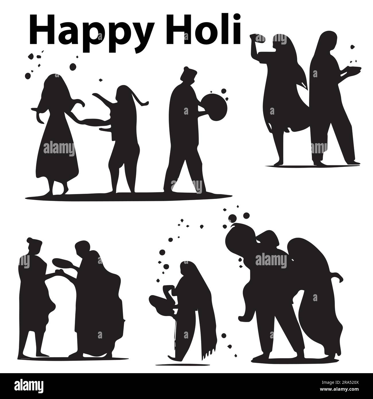 A set of Silhouette Holi people vector illustration Stock Vector