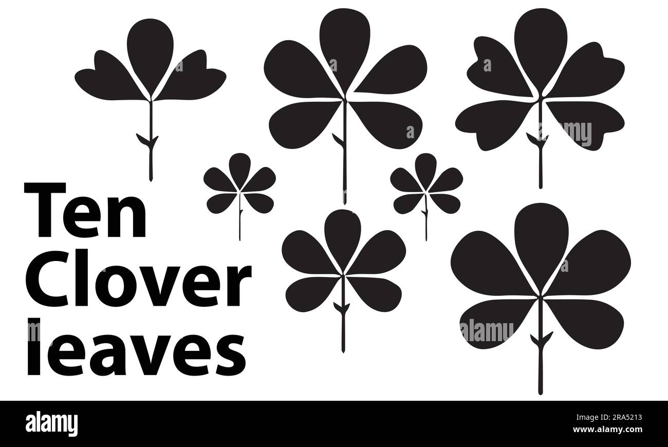 A set of ten clover silhouette vector illustration Stock Vector