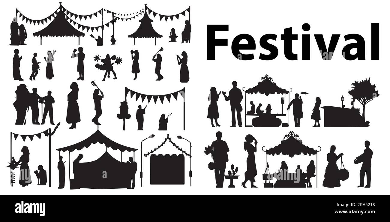 A set of Silhouette festival people vector illustration Stock Vector