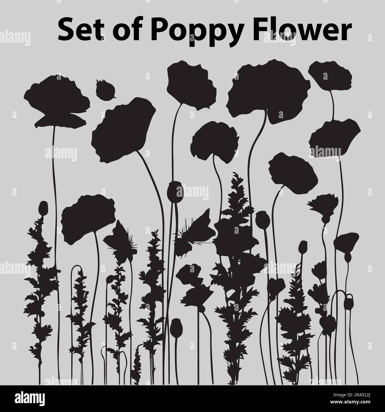 A set of silhouette poppy flower vector illustration Stock Vector
