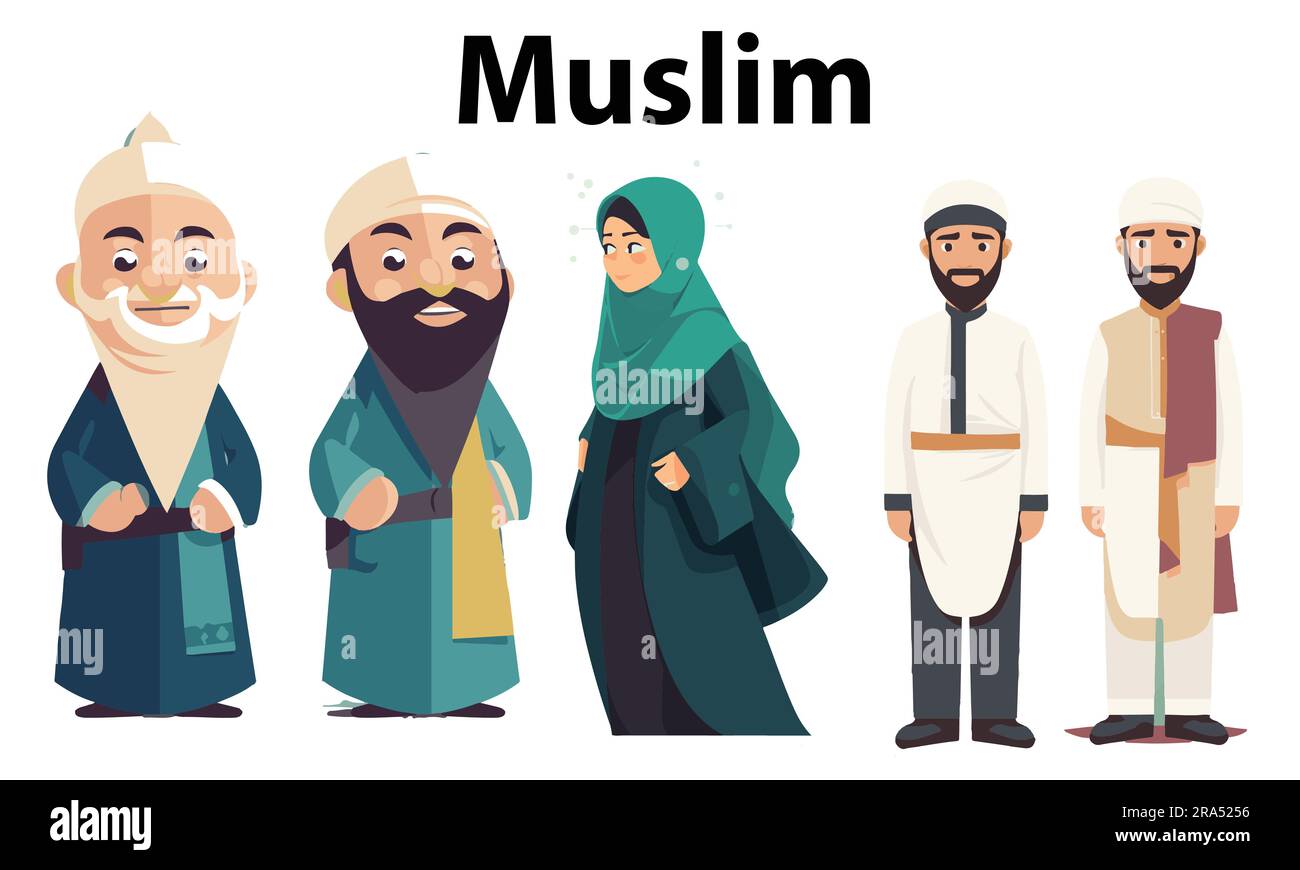 A set of Flat Muslim people Vector illustration Stock Vector