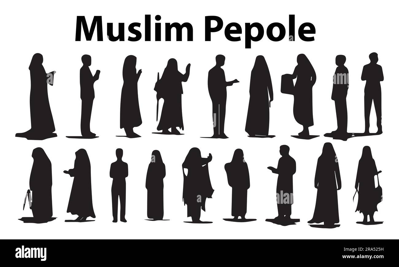 A set of silhouette Muslim people vector illustration Stock Vector