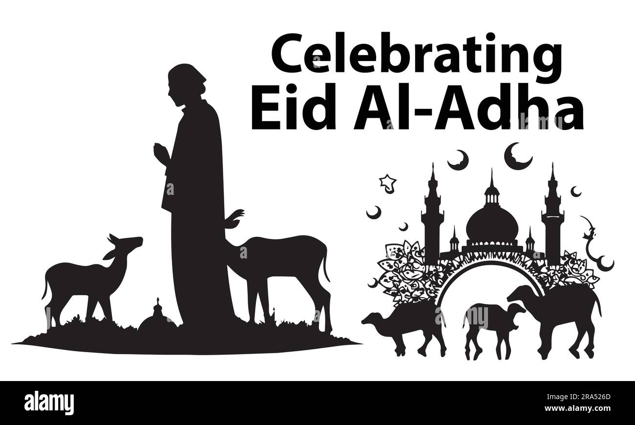 Celebrating Eid Al adha silhouette vector illustration Stock Vector