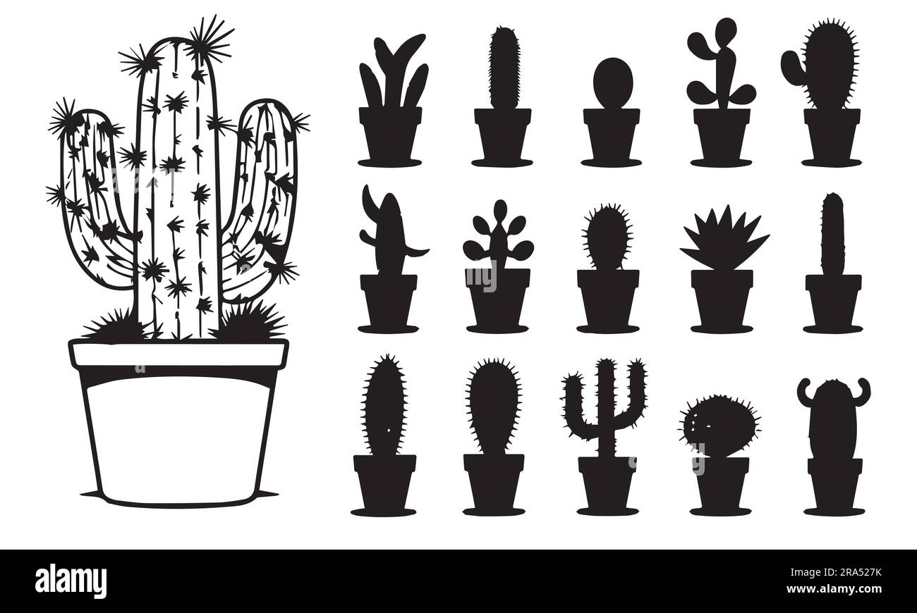 A set of silhouette Cactus Vector illustration Stock Vector