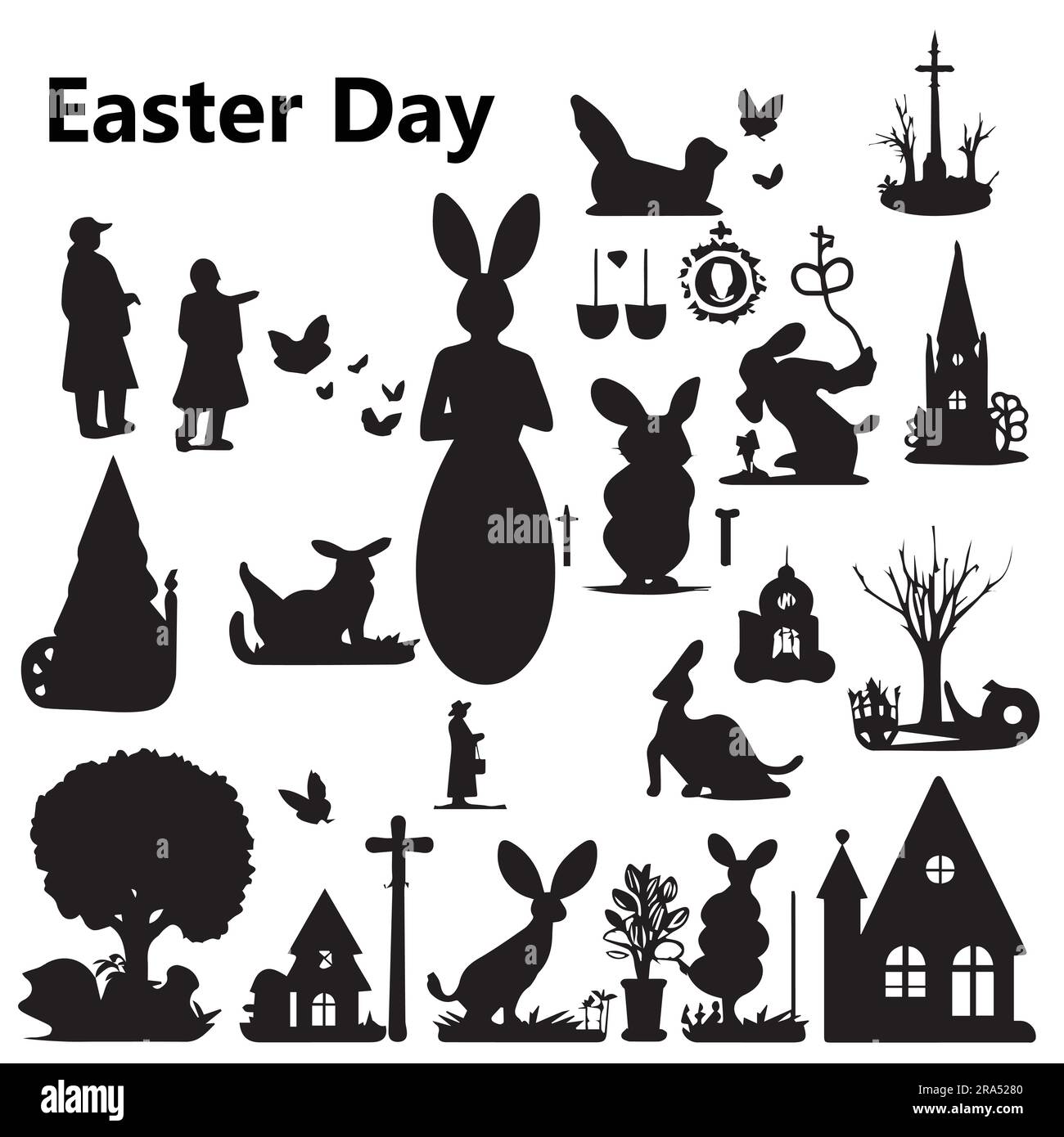 A set of silhouette Easter day element vector illustration Stock Vector