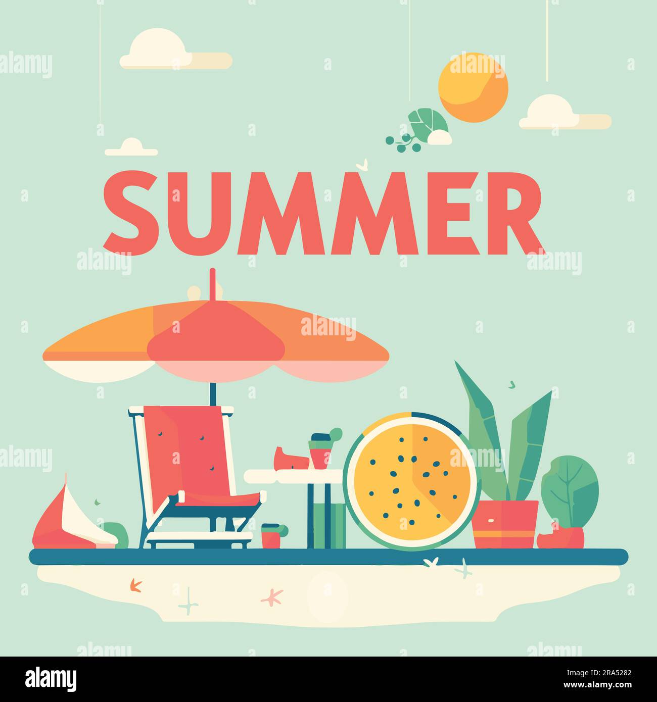 A set of flat summer element vector illustration Stock Vector