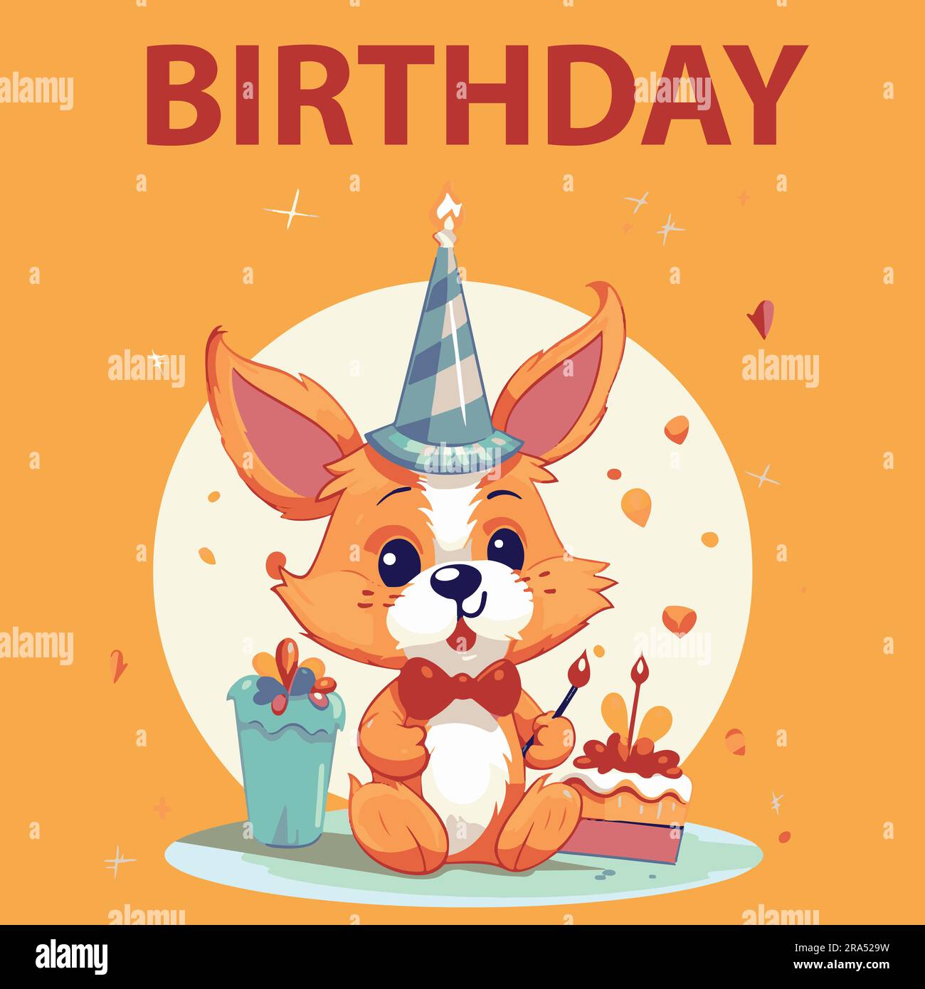 Cute Bunny flat birthday vector illustration Stock Vector