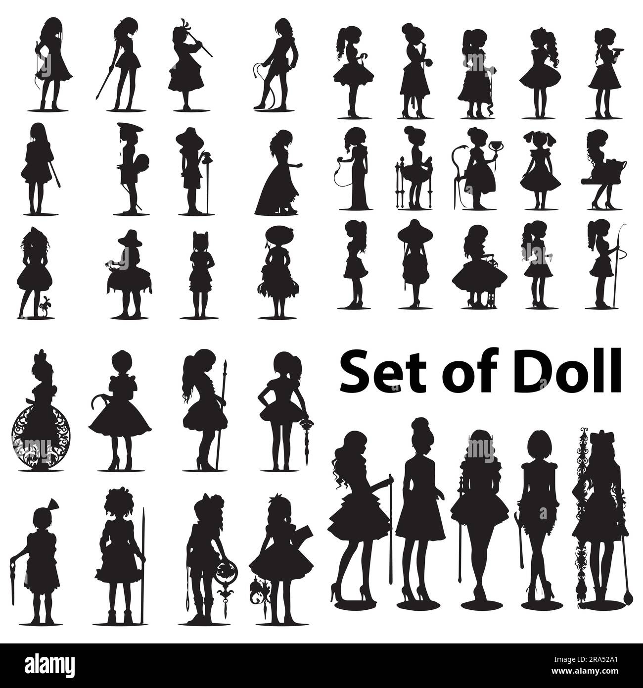 A set of silhouette doll vector illustration Stock Vector