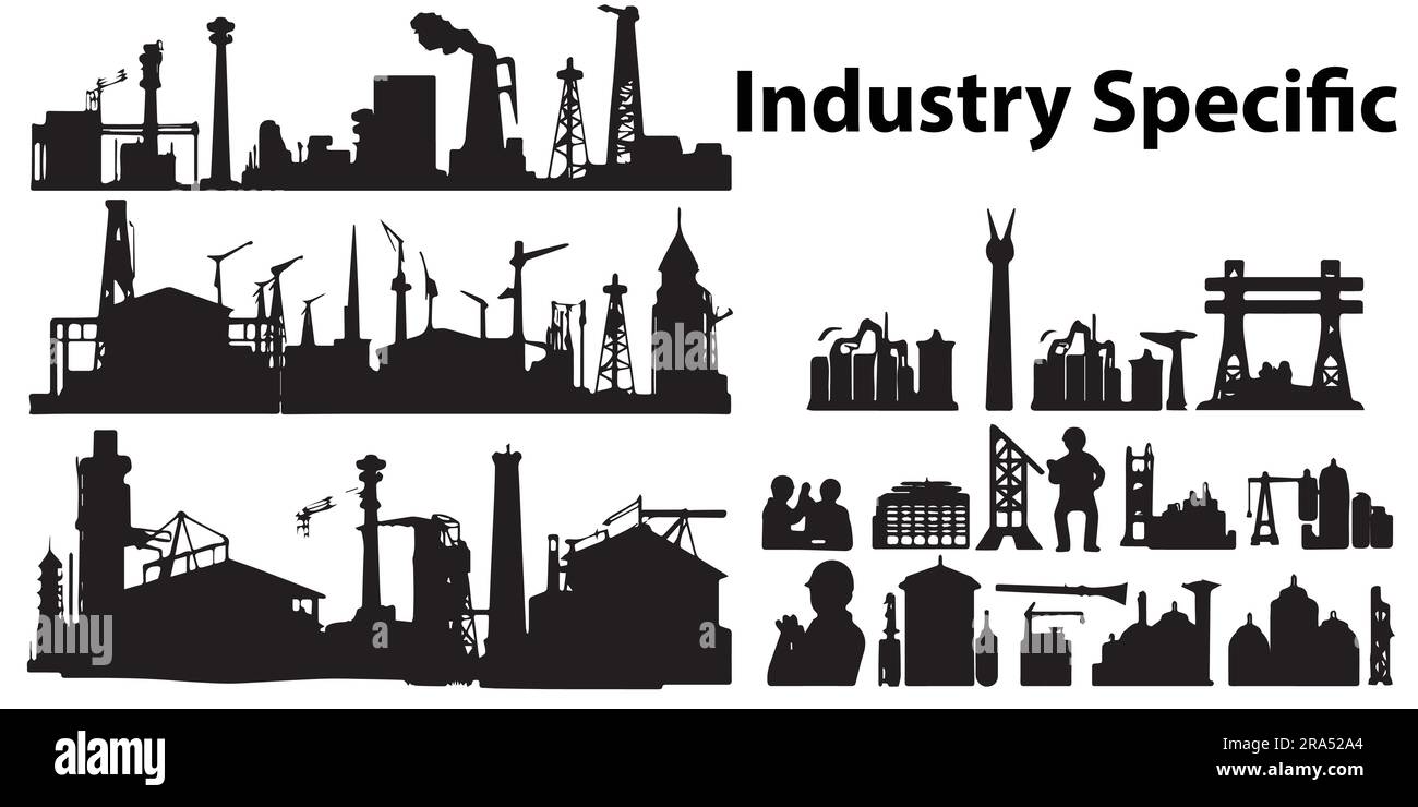 A set of silhouette industry specific vector illustration Stock Vector
