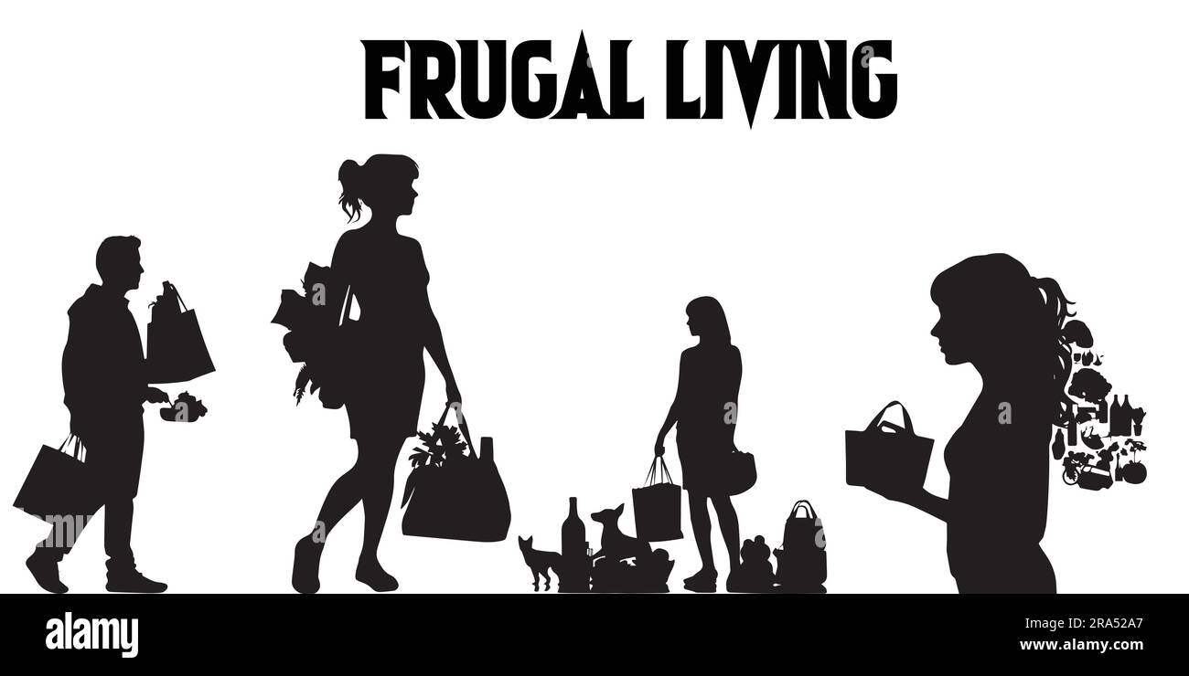 A set of silhouette Frugal Living people vector illustration Stock Vector