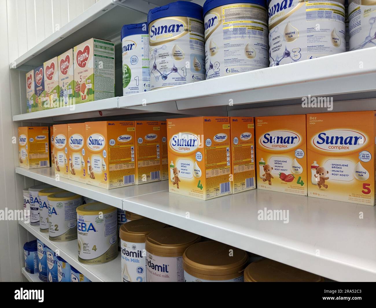 SUNAR infant milk displayed on the shelves in a pharmacy,baby powdered