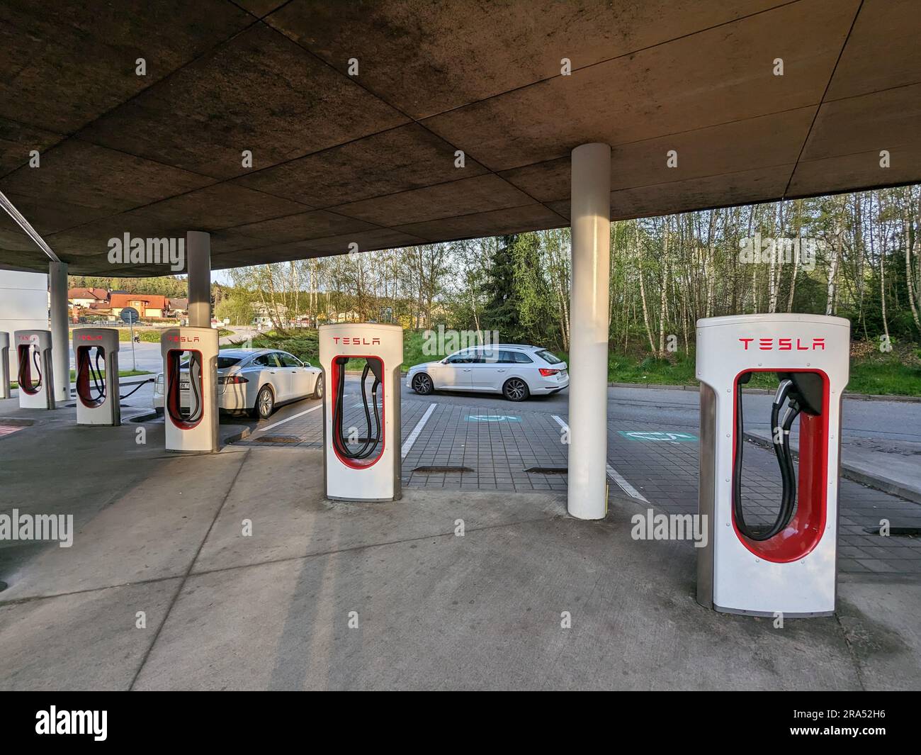 Humpolec, CZECH REPUBLIC May 16 , 2023 Tesla charging stations are