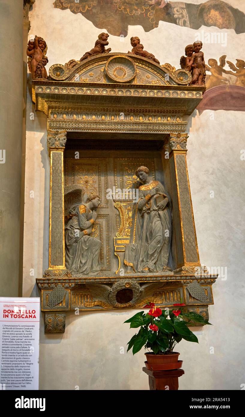Cavalcanti Annunciation by Donatello in the  Basilica di Santa Croce, Florence, Italy Stock Photo