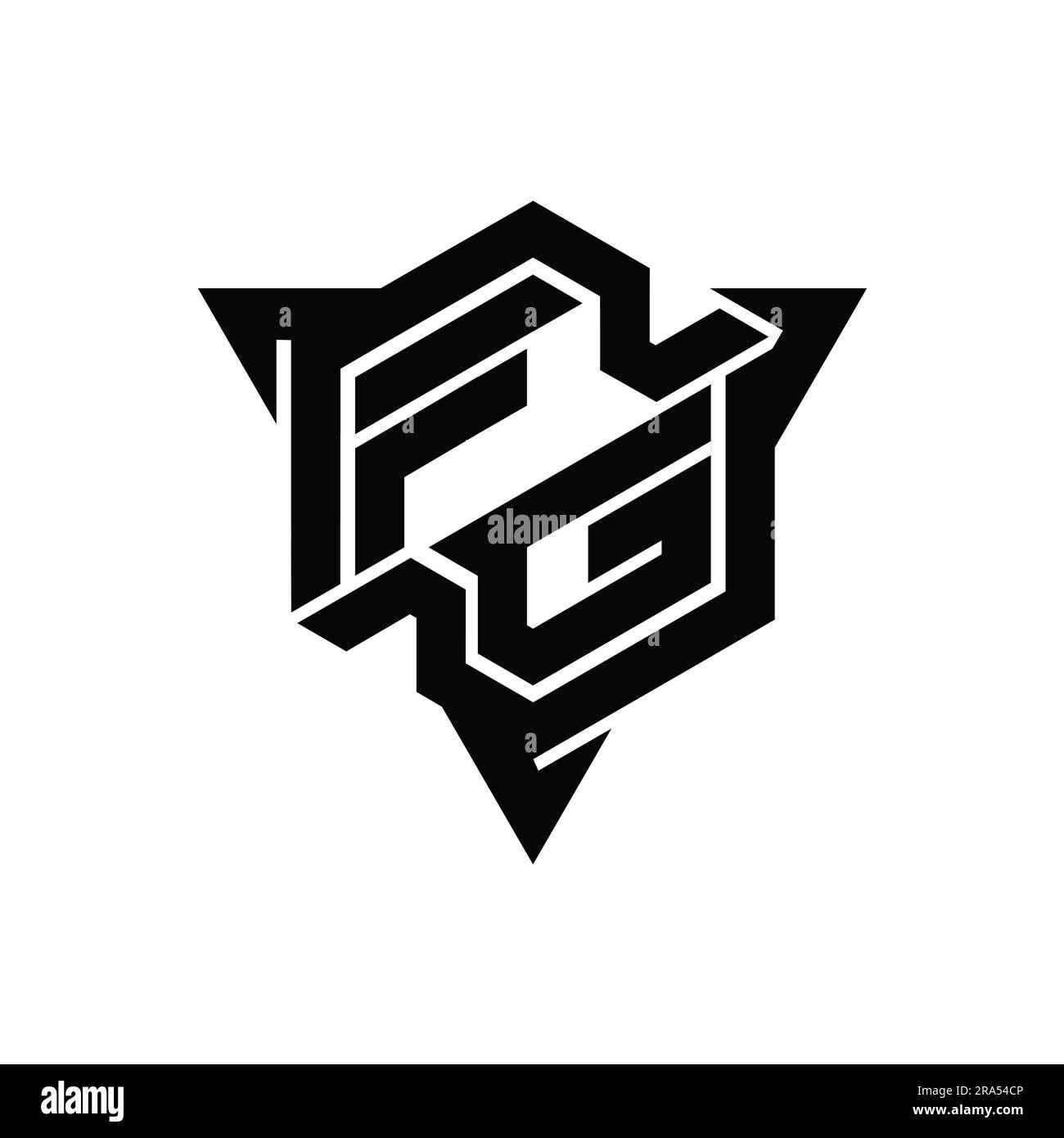 FG Letter Logo monogram hexagon shape with triangle outline gaming