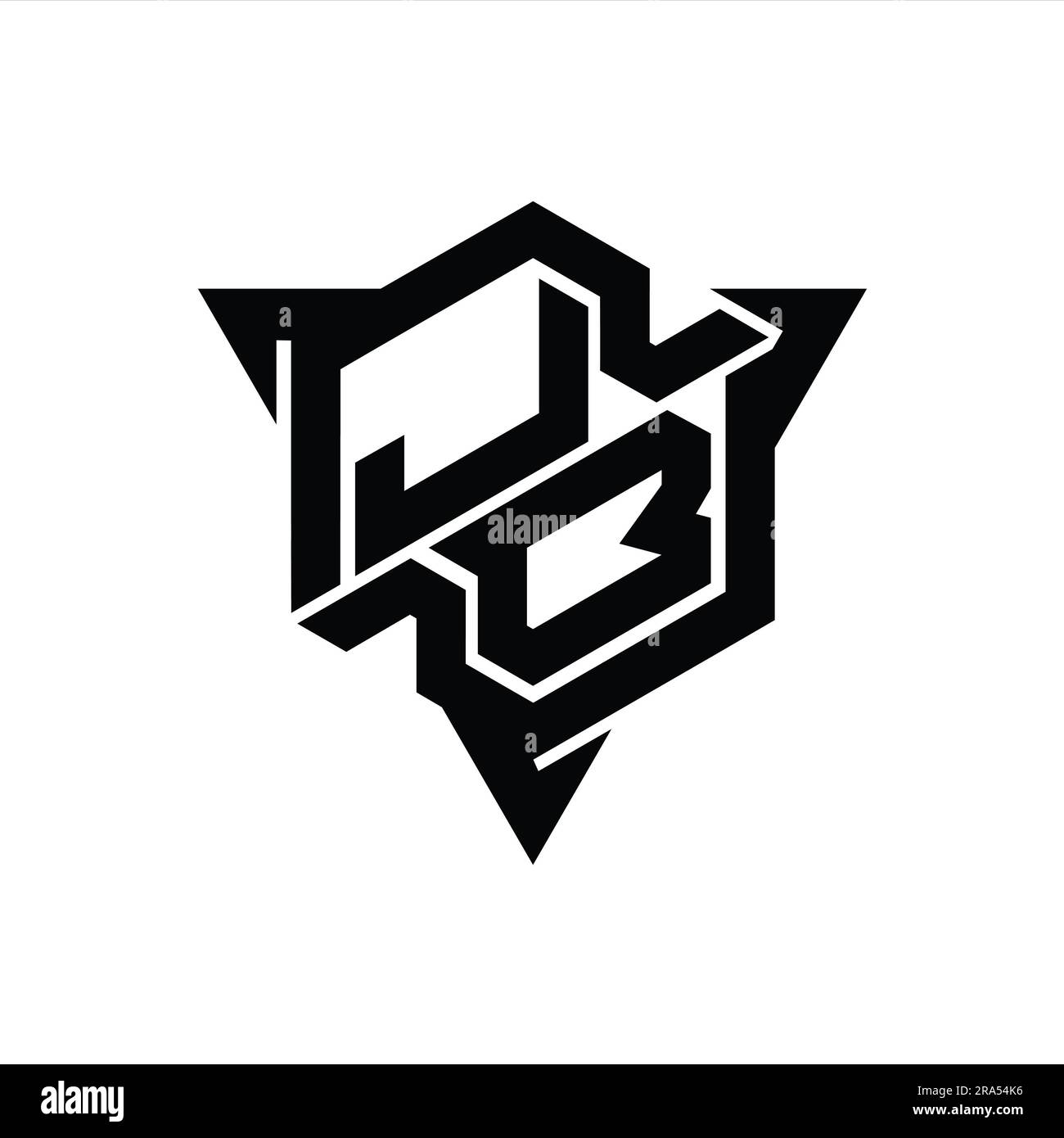 JB Letter Logo monogram hexagon shape with triangle outline gaming ...