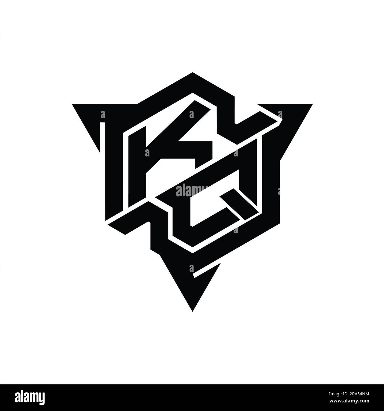 KQ Letter Logo monogram hexagon shape with triangle outline gaming ...