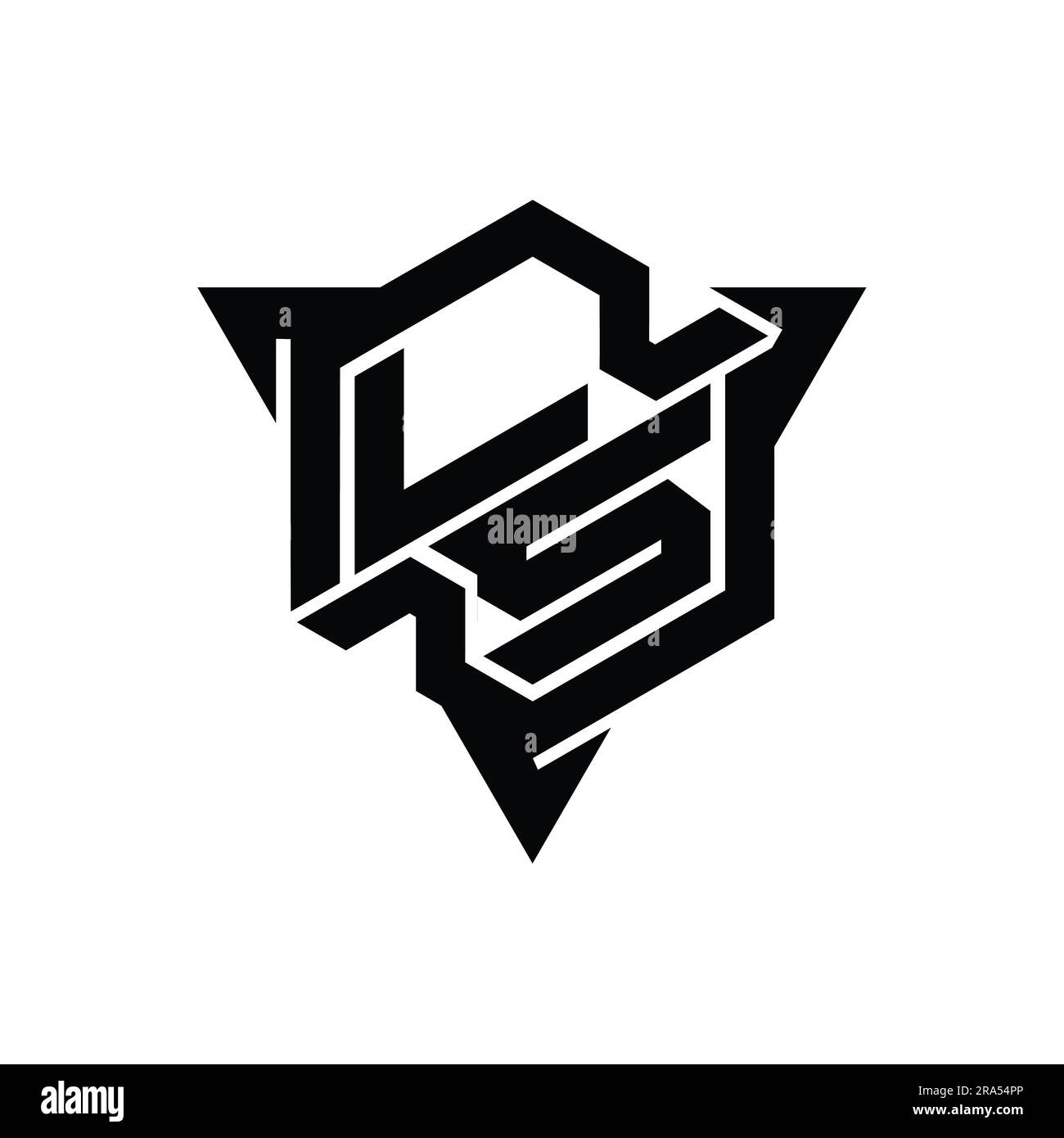 LS Letter Logo monogram hexagon shape with triangle outline gaming ...