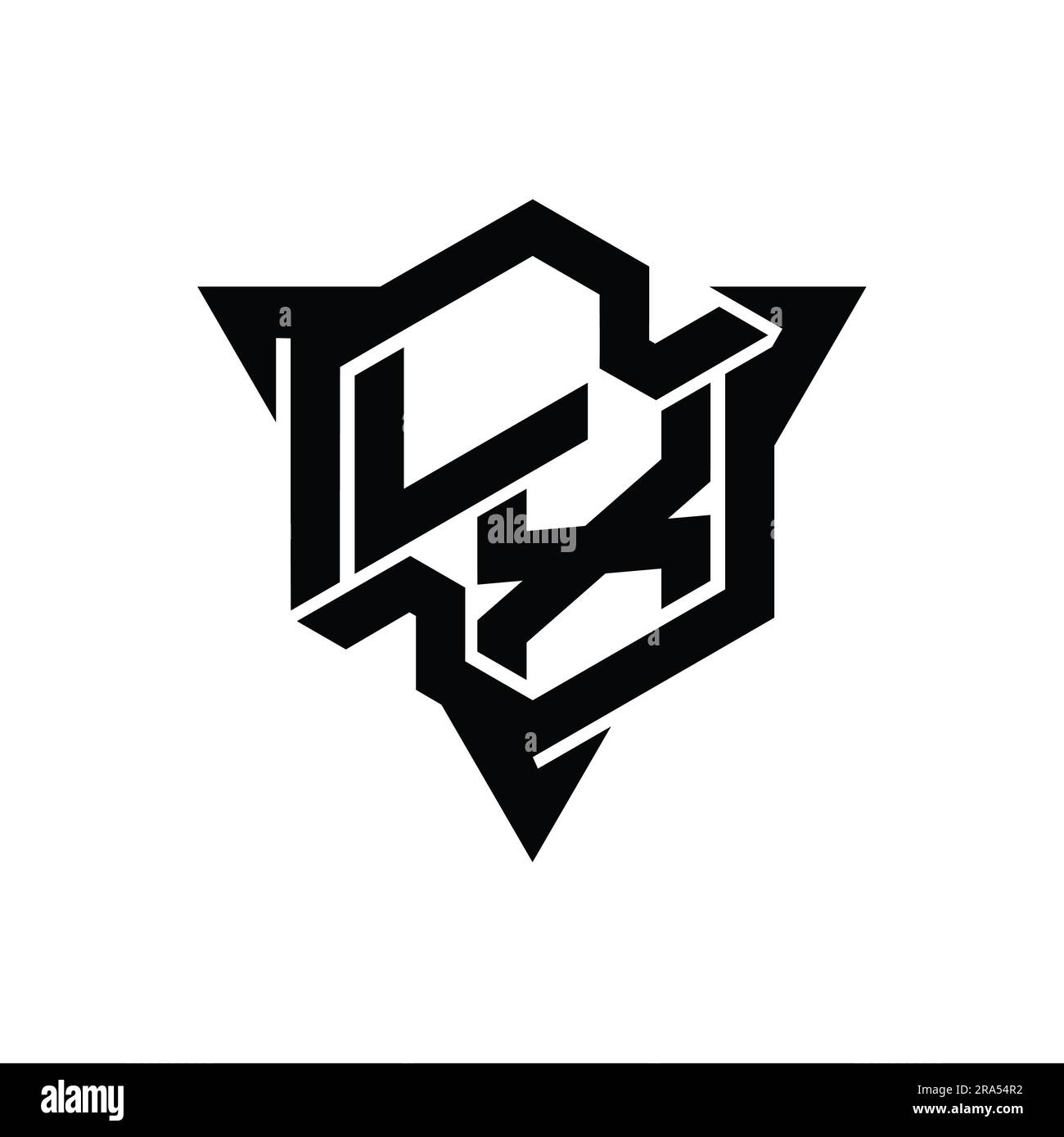 LX Letter Logo monogram hexagon shape with triangle outline gaming