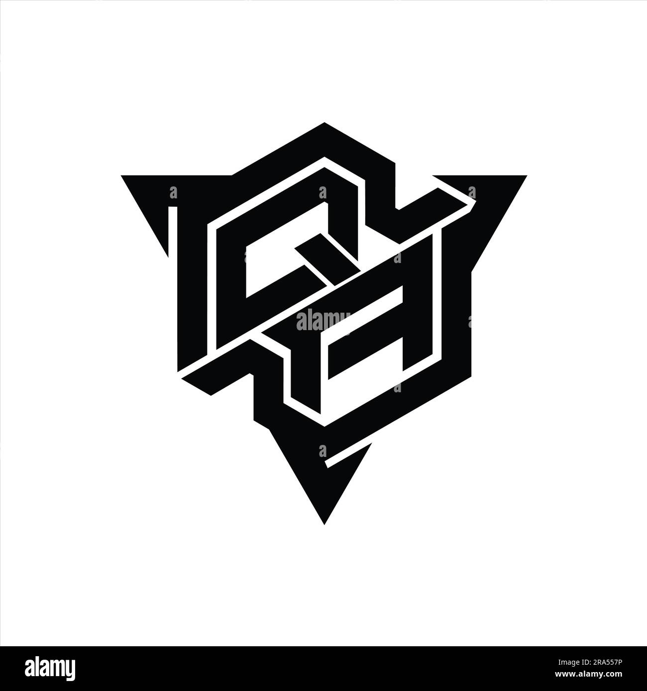 QA Letter Logo monogram hexagon shape with triangle outline gaming ...