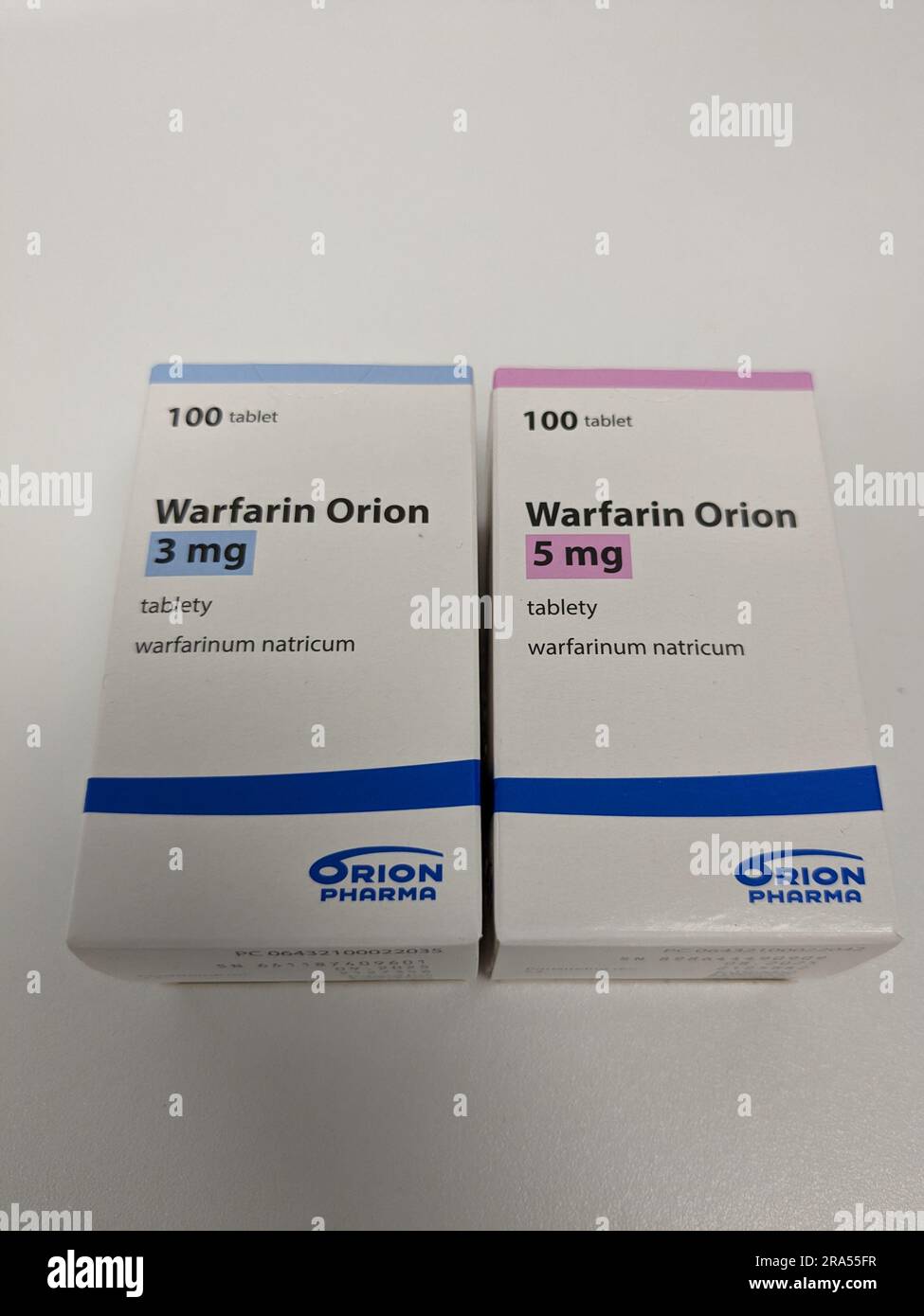 Prague,Czech republic – May 23 2023 : Pharmacy store-Packet of Warfarin Tablets, used to thin blood in patients who are at risk of blood clots Stock Photo