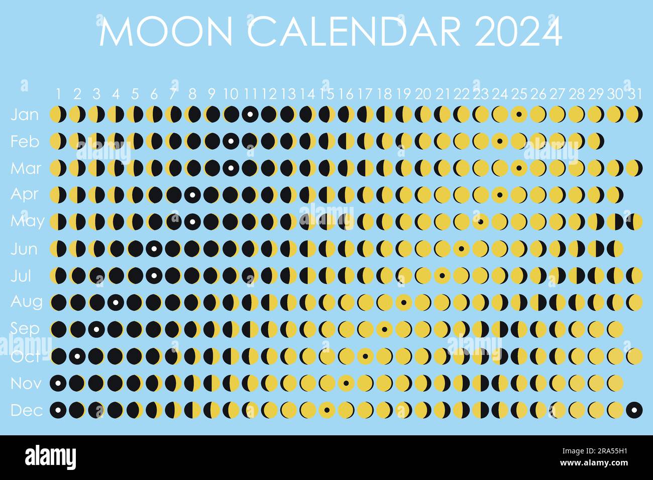 2024 Moon calendar. Astrological calendar design. planner. Place for